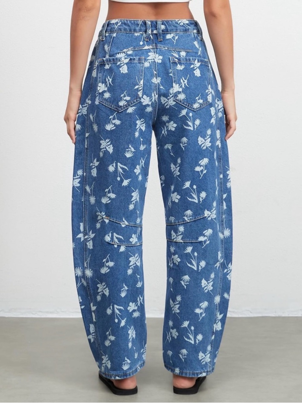 Floral Print Wide-Leg Jeans - Blue - Picture 4 of 4